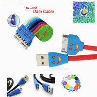 Sell LED Smile Face USB Data Sync Charger Flat Cable for iPhone
