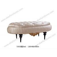 Bed stool antique bed bench upholstery cushion carved leg in beigge color TE-005
